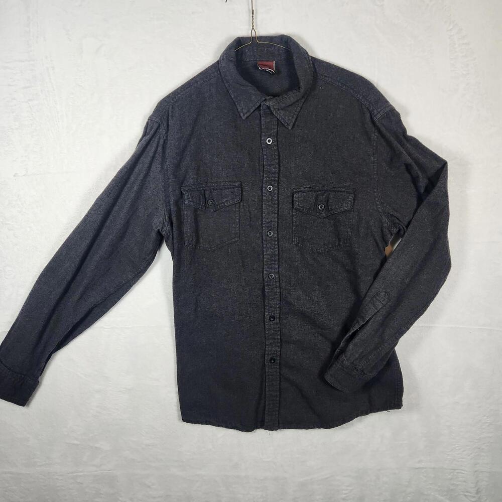 Tony Hawk Long Sleeve Button Down Flannel Shirt Gray Men Size Large‎